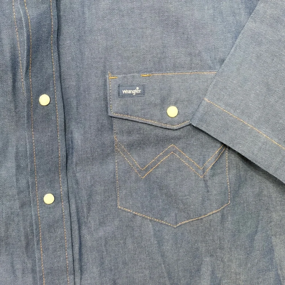 Wrangler Mens Blue Denim Western Pearl Snap Short Sleeve Shirt Big 3X 3XL